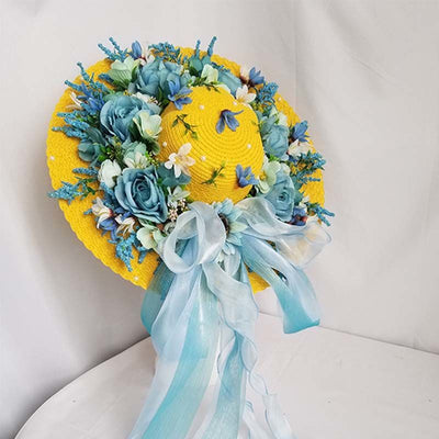 Sombrero de Paja Púrpura con Flor para Mujer - Estilo Raffia