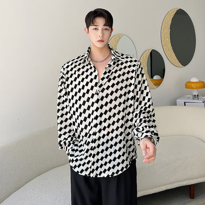 Camisa de Manga Larga Cuadros Blanco y Negro para Hombre