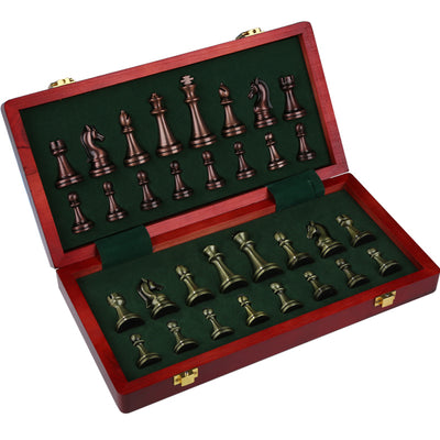 Juego de Ajedrez Premium en Caja de Regalo con Tablero Metálico Bronce Plegable - Image 7