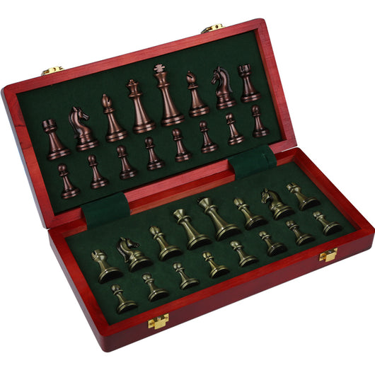 Juego de Ajedrez Premium en Caja de Regalo con Tablero Metálico Bronce Plegable - Image 7