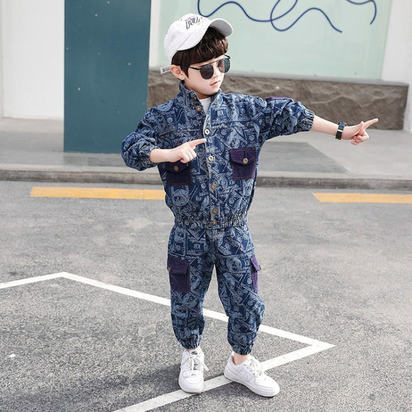 Traje de Mezclilla Infantil con Estampado Minimalista