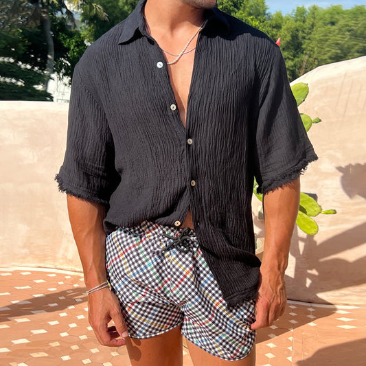 Camiseta Casual Hombre Algodón Lino Manga Corta Suelta - Image 2