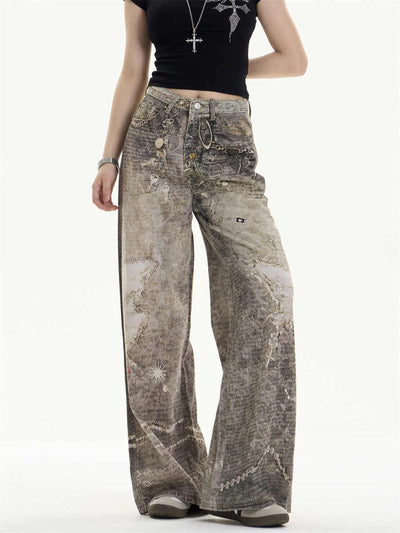 Pantalones Vaqueros Retro Desgastados Corte Recto Pierna Ancha - Image 7