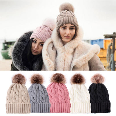 Gorro Tejido de Lana Gruesa con Pompón Abrigador para Mujer - Image 27