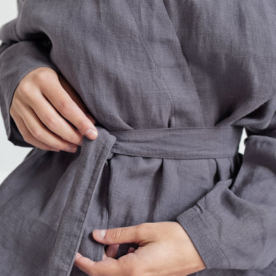Bata Pijama de Algodón y Lino para Mujer con Encaje y Cordones - Image 17