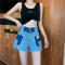 Shorts de Mezclilla Cintura Alta Borde Crudo Contraste Pierna Ancha