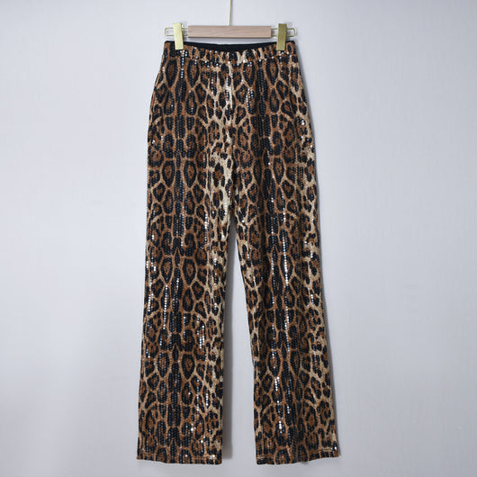 Pantalones Rectos Estampado Leopardo con Lentejuelas - Diseño Europeo - Image 32