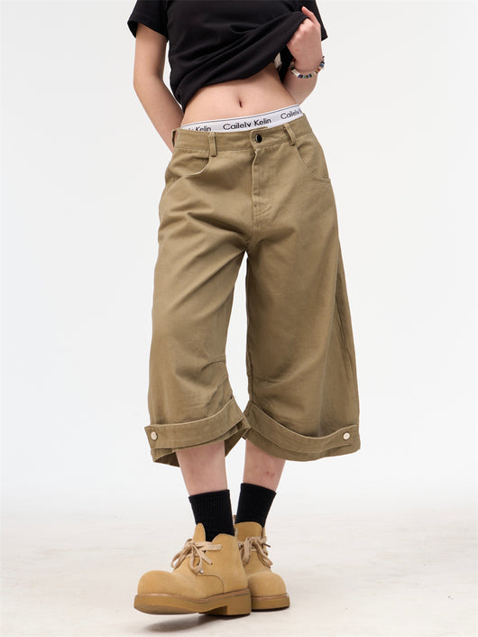 Pantalones Cortos de Trabajo Retro en Khaki para Mujer - Image 3