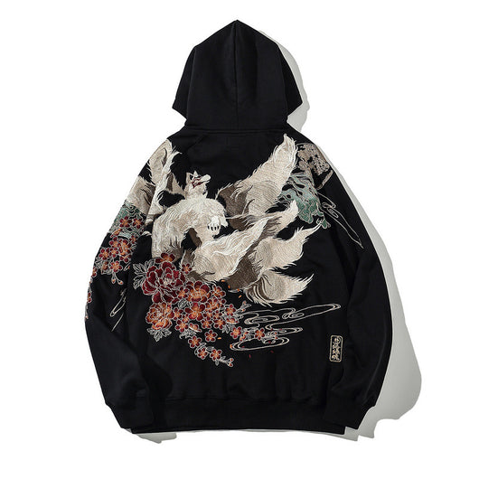 Sudadera con Capucha Bordada Zorro de Nueve Colas Estilo Japonés para Hombre - Image 6