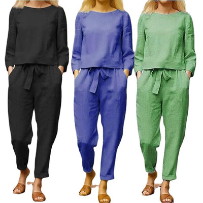 Traje Casual de Algodón y Lino para Mujer - Conjunto de Dos Piezas - Image 9