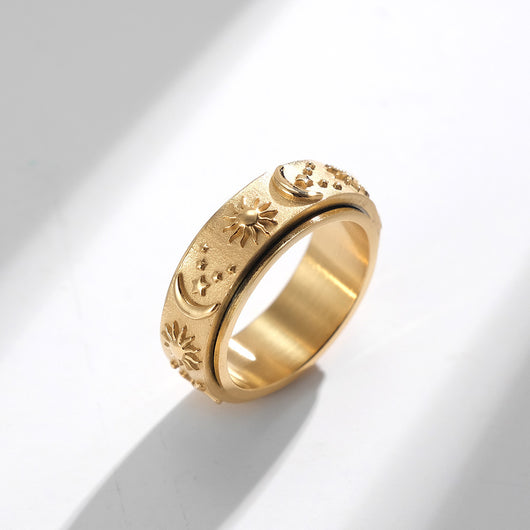 Anillo Giratorio de Acero Titanio con Estrellas, Sol y Luna - Image 2
