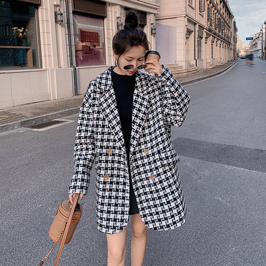 Abrigo de Lana Cuadros Blanco y Negro para Mujer - Diseño Clásico