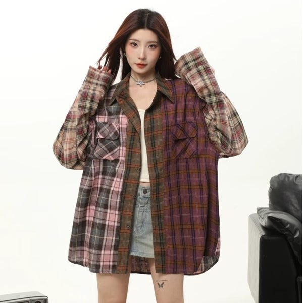 Camisa Cuadros Mujer Otoño Invierno Estilo Retro