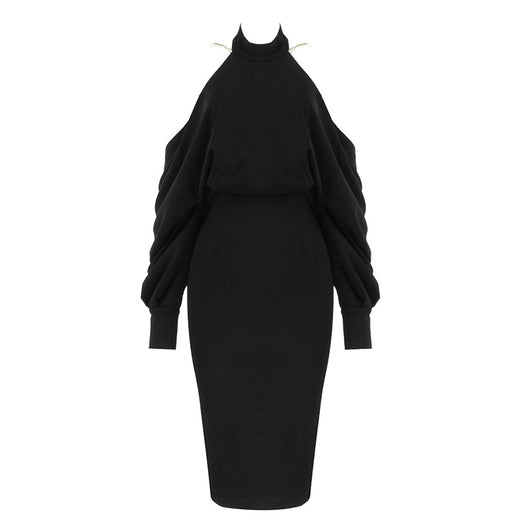 Vestido de Noche Elegante con Cadena de Perlas y Manga Larga Stretch - Image 7