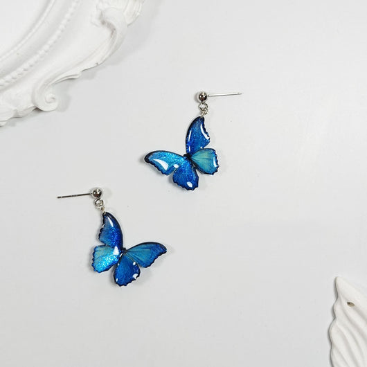 Hilo de Oreja Mariposa Azul en Plata de Ley S925 con Perla Larga - Image 11