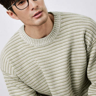 Suéter de Cuello Redondo Tejido a Rayas para Hombre - Abrigo Cálido Invierno - Image 9