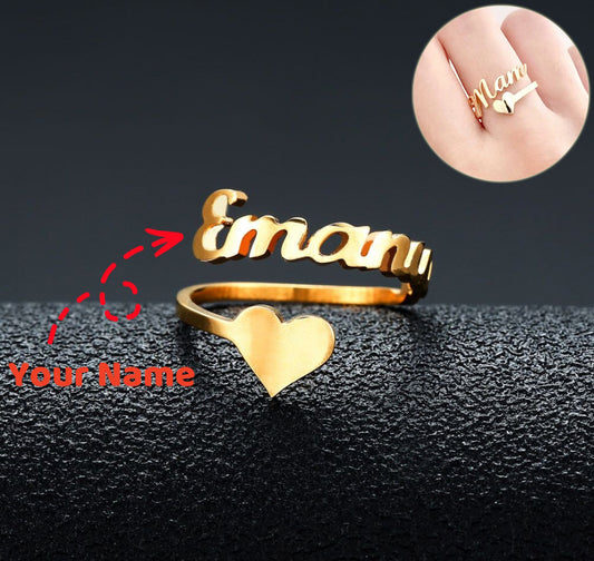Anillo Personalizado de Acero Inoxidable con Nombre y Corazón para Hombre y Mujer