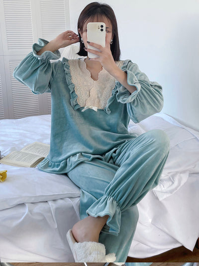 Conjunto de Pijama Encaje Dulce Estilo Coreano para Casa - Image 11