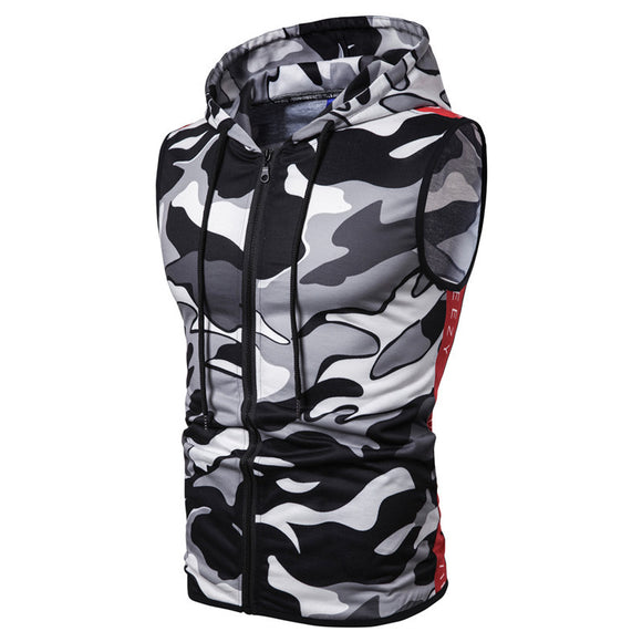 Chaleco Deportivo sin Mangas con Cierre y Estampado Camuflaje