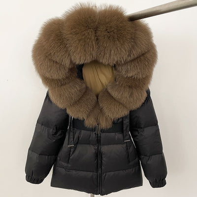 Abrigo de Plumas de Pato Blanco con Cuello de Pelaje de Zorro Oversized - Image 20