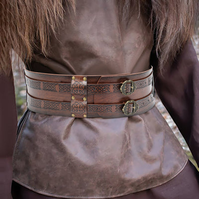 Cinturón Ancho Vikingo Nórdico Retro con Relieve Grabado para Hombre