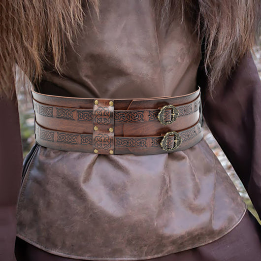 Cinturón Ancho Vikingo Nórdico Retro con Relieve Grabado para Hombre