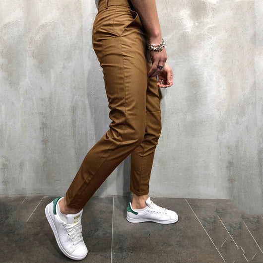 Pantalones Casuales Slim Fit en Tela Tejida Color Sólido para Hombre - Image 24