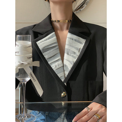 Blazer de Patchwork Francés con Hombreras y Botones Dorados para Mujer - Image 2
