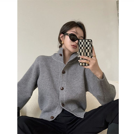 Cardigan Tejido Cuello Alto Mujer - Suéter Holgado Manga Larga - Image 3