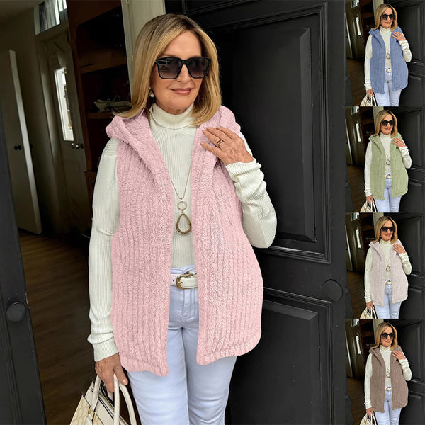 Chaleco Fuzzy sin Mangas con Capucha para Mujer - Comodidad y Estilo