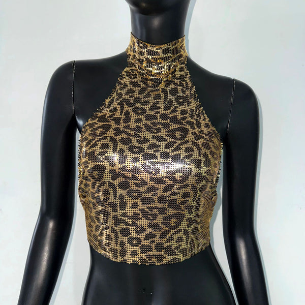 Chaleco Halter Estampado Leopardo con Lentejuelas - Image 3