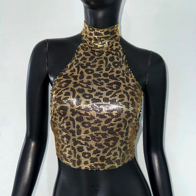 Chaleco Halter Estampado Leopardo con Lentejuelas - Image 3