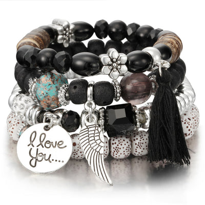Pulsera Cristal Piedra Volcánica Multicapa con Borla Ala para Mujer - Image 13