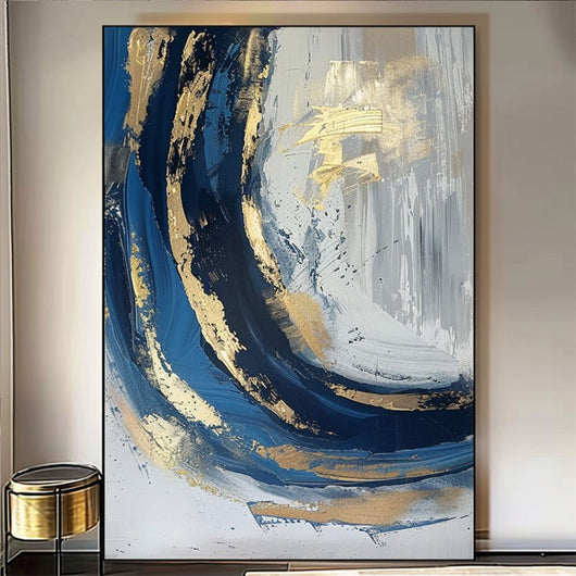 Cuadro Abstracto Dorado y Azul Minimalista - Pintura al Óleo Hecha a Mano con Textura Moderna - Image 13