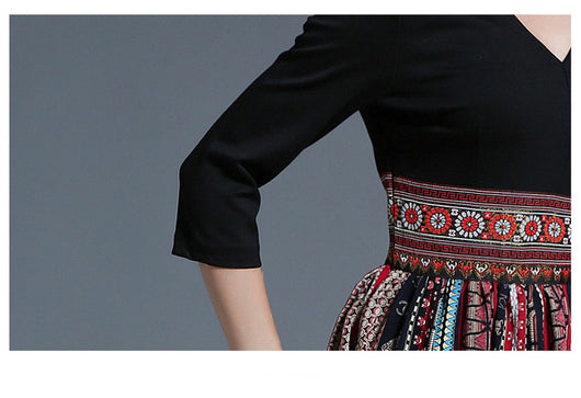 Vestido Retro de Cintura Alta con Bloques de Color y Detalles Bordados - Image 14
