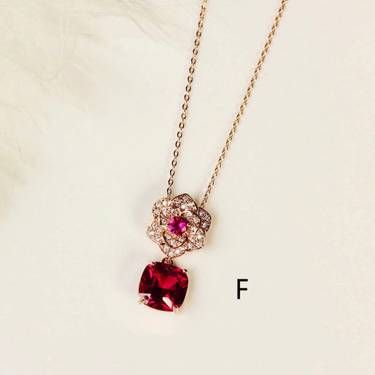 Collar Clavícula Diamante Rojo con Pendiente Rubí - Cadena Corta Elegante - Image 14