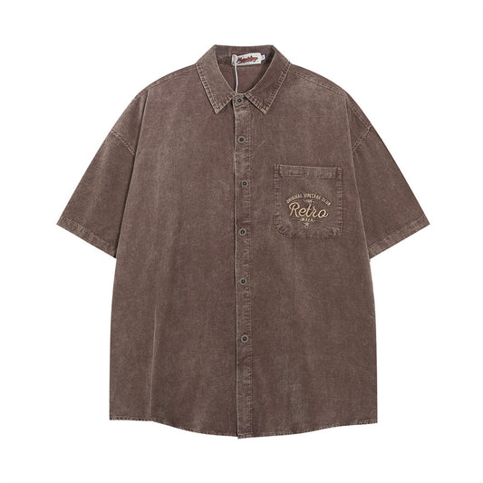 Camisa Casual Bordada con Bolsillo de Letra para Hombre
