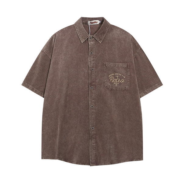 Camisa Casual Bordada con Bolsillo de Letra para Hombre