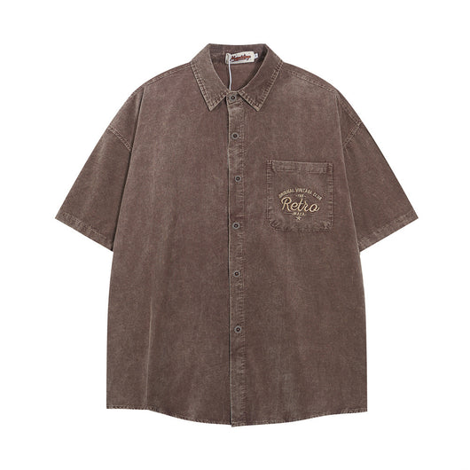 Camisa Casual Bordada con Bolsillo de Letra para Hombre
