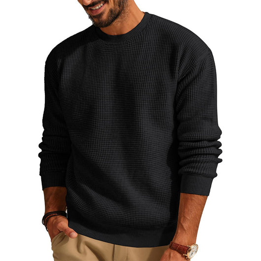 Suéter Cuello Redondo Textura Waffle para Hombre - Pullover Tejido Casual - Image 5