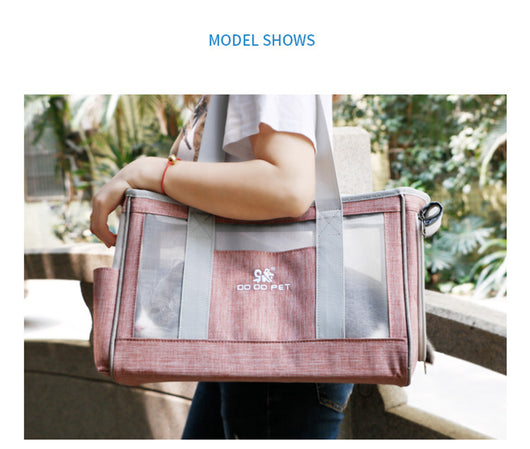 Navy blue portable pet carrier bag with mesh windows, top handles, and a side pocket for small dogs or cats. - Image 22