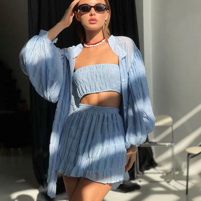 Conjunto de 3 Piezas: Blusa Suelta Manga Larga, Short Cintura Alta - Image 19