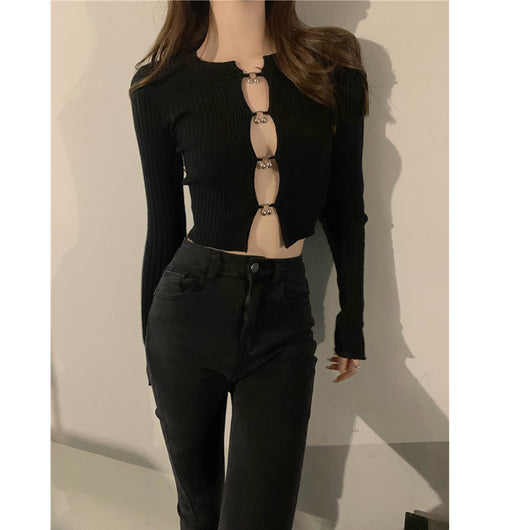 Suéter Tejido Negro Diseño Retro con Temperamento - Image 10