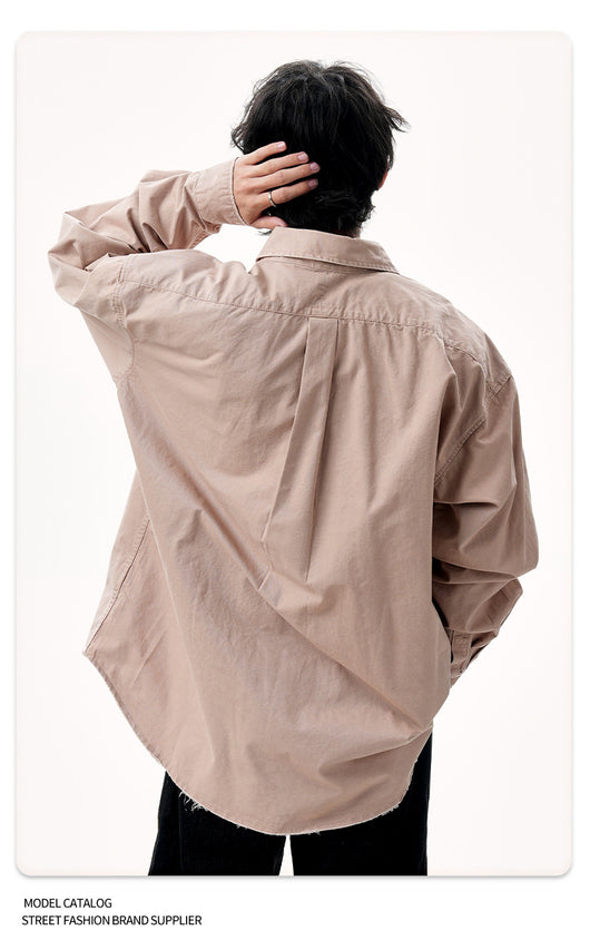 Camisa Retro Americana de Color Sólido para Otoño - Image 13