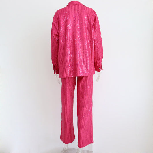 Conjunto de 3 Piezas: Chaleco Lentejuelas Escote V, Blusa Manga Larga y Pantalón Recto - Image 13