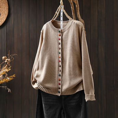 Cardigan de Algodón con Botones Coloridos - Corte Holgado y Efecto Adelgazante - Image 9