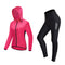 Conjunto Deportivo para Ciclismo Mujer: Chaqueta Cortavientos con Capucha y Pantalón