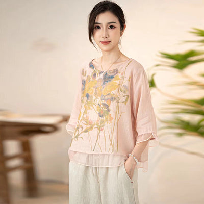 Blusa Suelta Estilo Chino Artística Talla Grande para Verano - Image 8