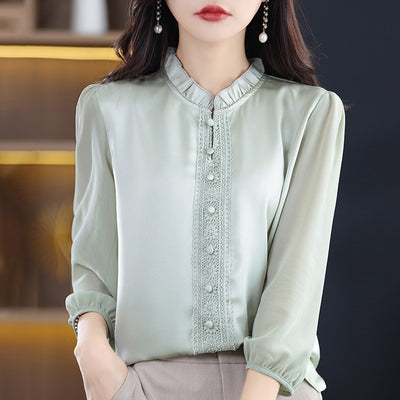 Blusa Clásica con Cuello Volantes y Mangas 3/4 para Mujer - Image 3
