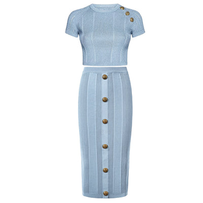 Conjunto de Falda Midi y Blusa Tejida - Elegancia Versátil - Image 5
